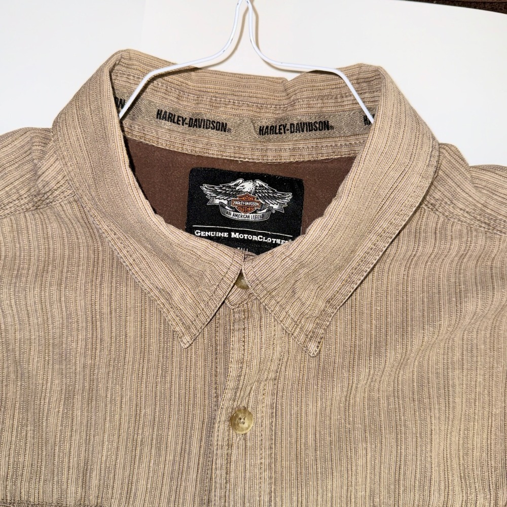 Harley-Davidson Mens 3XL Tall Tan Textured Button Up Shirt Piston Graphic